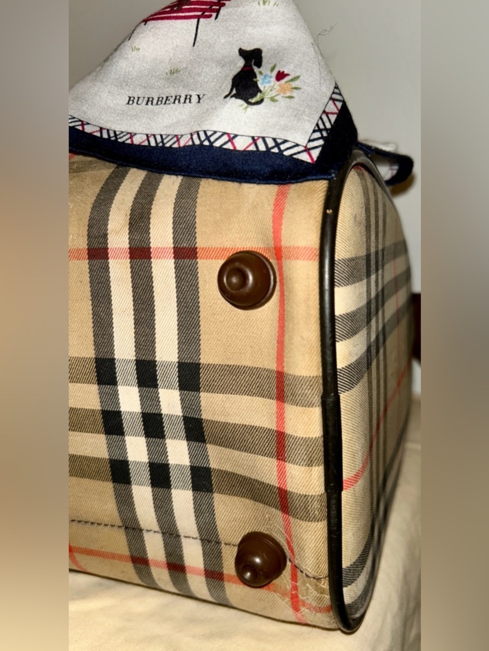 BURBERRYS Nova Check Canvas &
Leather Handbag. With Burberrys Handkerchief. - Picture 10 of 13